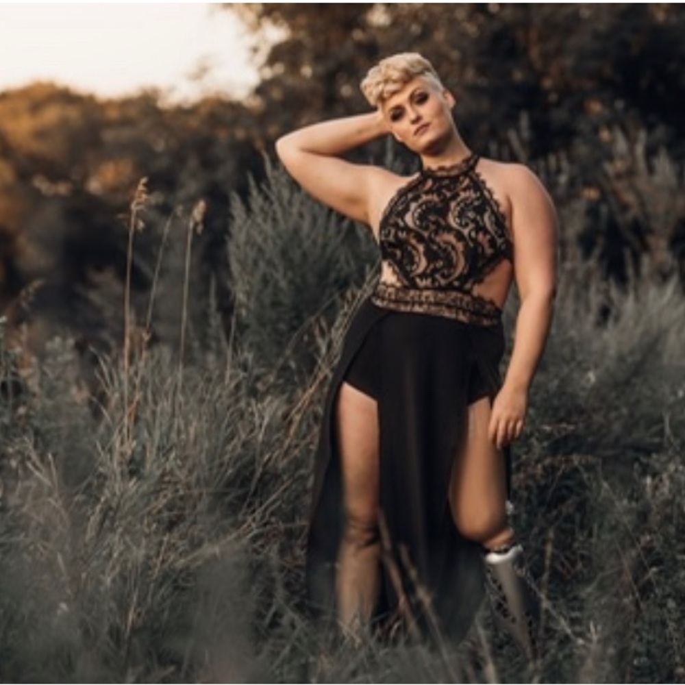 Lace halter black maxi dress
